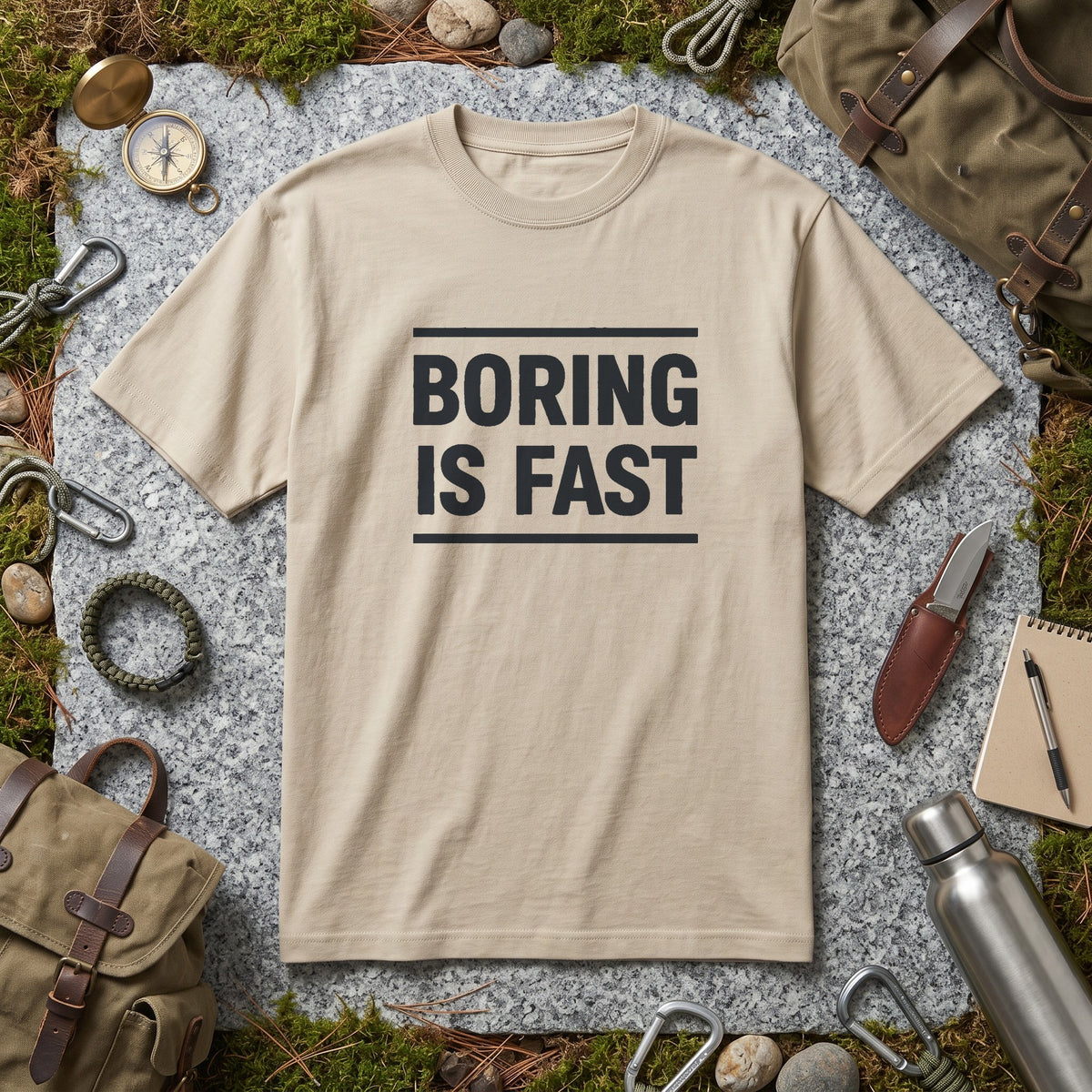 O5 Gear Boring Is Fast tee in Khaki