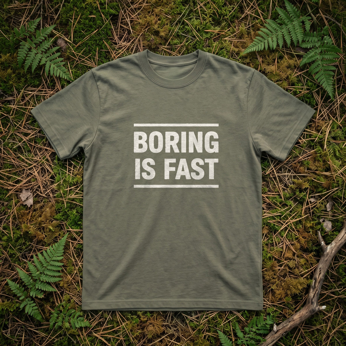 O5 Gear Boring Is Fast tee in Moss